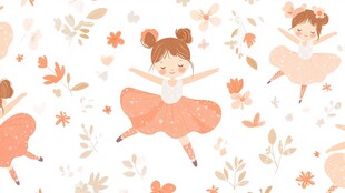 可爱芭蕾女孩与花卉图案