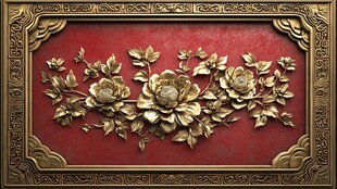 金色雕花红底精美装饰框