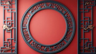 中式红墙圆环雕花装饰