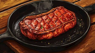 香煎牛排诱人摆于铸铁锅