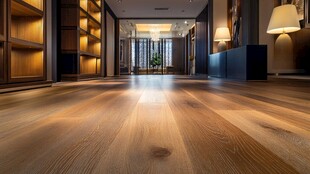 宽敞明亮的室内木质地板空间