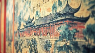 古风中式建筑墙绘画面