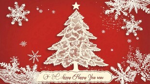 红色蕾丝风圣诞树背景图
