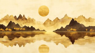 落日映山川 湖光山色美