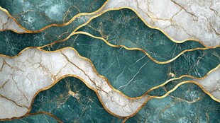 绿白大理石纹金色线条背景