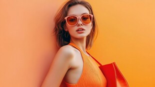 时尚橙衣女子与亮眼墨镜