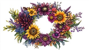 多彩花卉花环插画