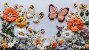 刺绣花卉与蝴蝶精美图案