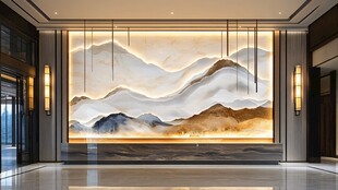 中式山水风大厅艺术背景墙