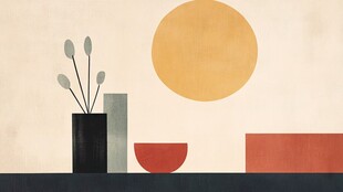 简约静物与圆形元素插画