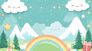 梦幻森林中的彩虹与云朵