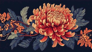 复古风菊花花卉装饰图案