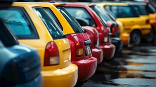 多彩汽车整齐排列于车场