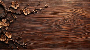 木纹背景上的精致梅花装饰