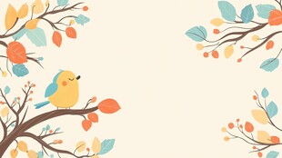 枝头小鸟与多彩树叶插画
