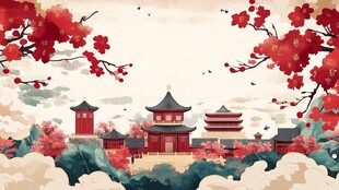 古风中式建筑与烂漫繁花