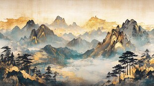 水墨山川间 青松映晨辉