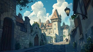 梦幻中世纪古城小巷风景