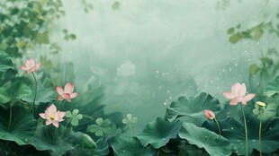 梦幻荷塘中的粉嫩荷花