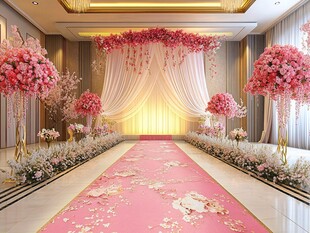 浪漫粉色系婚礼过道布置