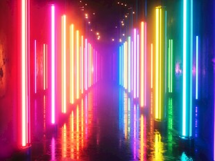 梦幻彩色霓虹灯光隧道