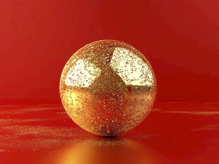 金色闪光圆球于红色背景