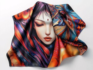 艺术风人物图案精美丝巾