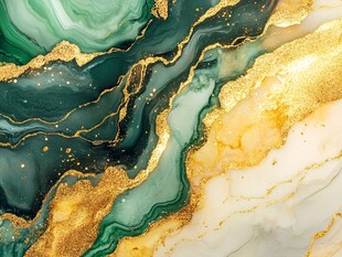 绿金交织的梦幻流体纹理