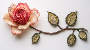 手工刺绣玫瑰花及叶片