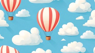 蓝天下的热气球与云朵