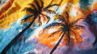 多彩扎染上衣上的椰树图案