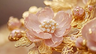 金镶粉花珍珠精美首饰