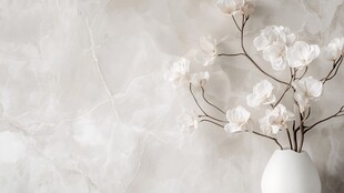 素雅白花插于简约白瓶中