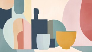 几何风格多彩器皿插画