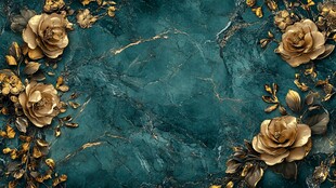 绿底金玫瑰奢华背景图