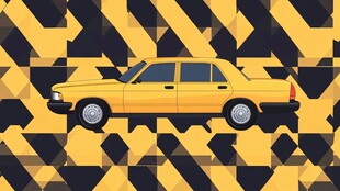 黄色轿车在几何图案背景中