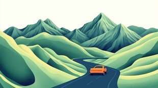 山间公路上的橙色汽车