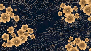 深蓝底金花纹中式图案