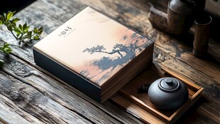 中式茶盒配茶壶古朴雅致