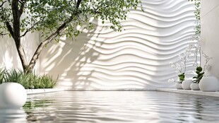 现代简约庭院水景与绿植