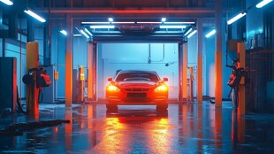 车库中灯光下的炫酷汽车