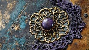 复古紫晶雕花饰品特写