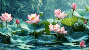 夏日绽放的娇艳荷花