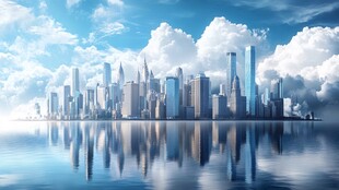 梦幻都市天际线与水中倒影