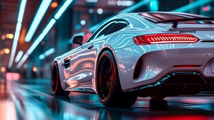 炫酷跑车于霓虹隧道驰骋