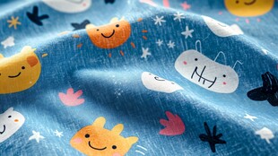 可爱卡通图案蓝色布料