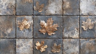 石板上的枯叶景象