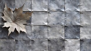 银叶置于纹理瓷砖之上