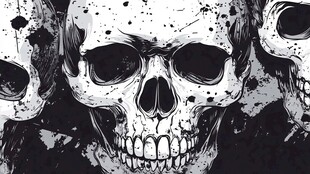 三个骷髅头的暗黑插画