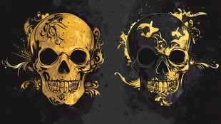 双骷髅 黑金风格艺术图案